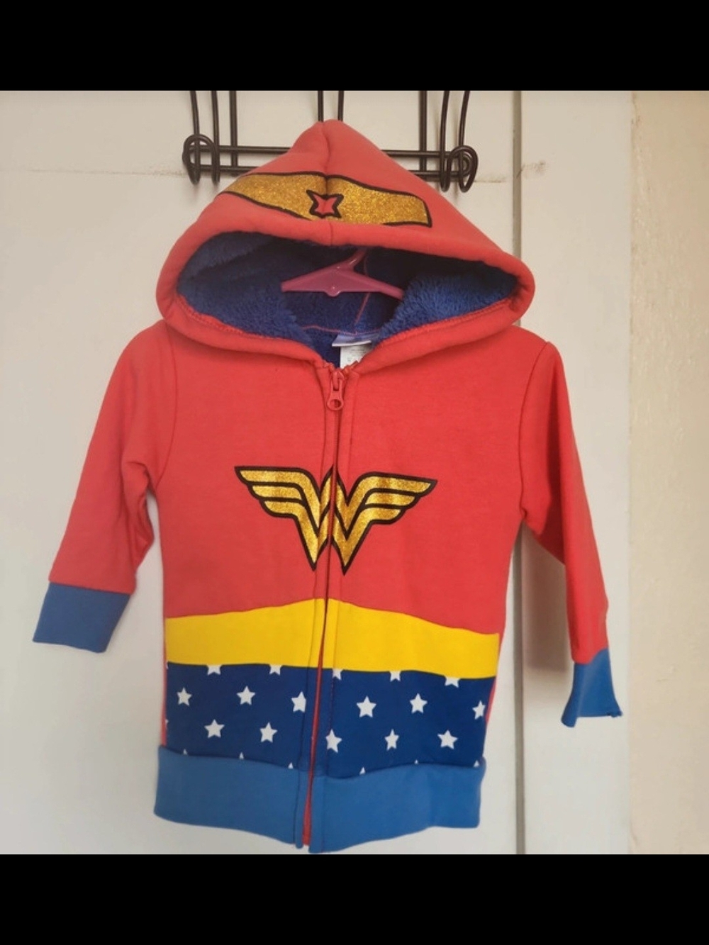 DC Kids Wonder Woman-Inspired Red, Blue & Yellow Zip Hoodie